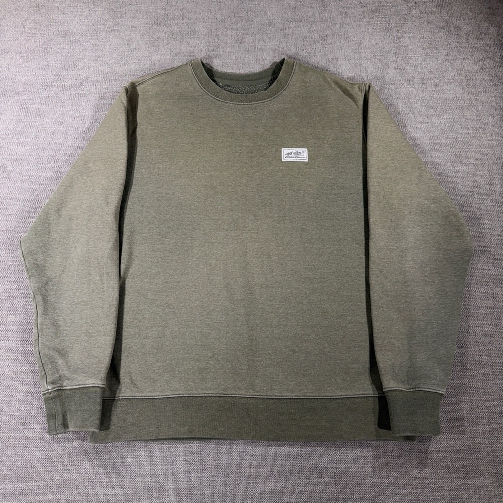 Eddie Bauer Sweatshirt Mens XL Olive Green Good Logo Patch Crewneck Fleece